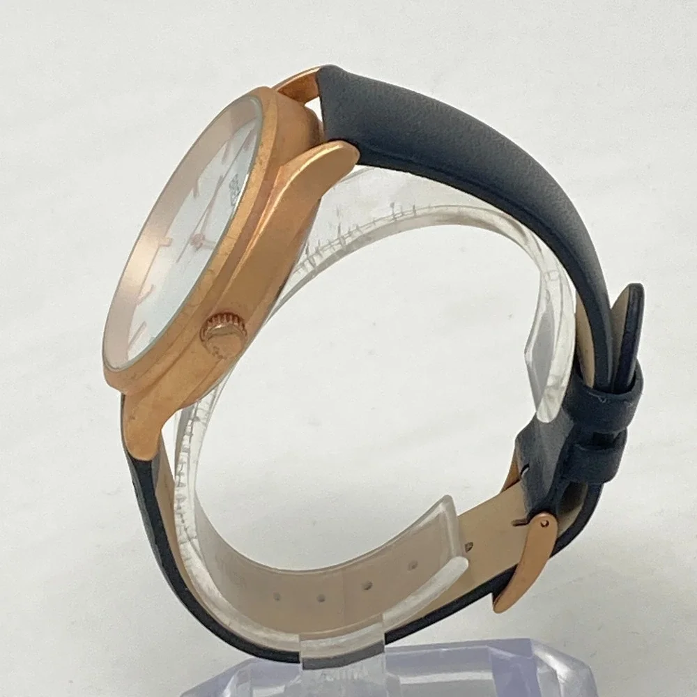 Breda Watch Men Women 40mm Rose Gold Tone Matte Black Leather New Battery 9
